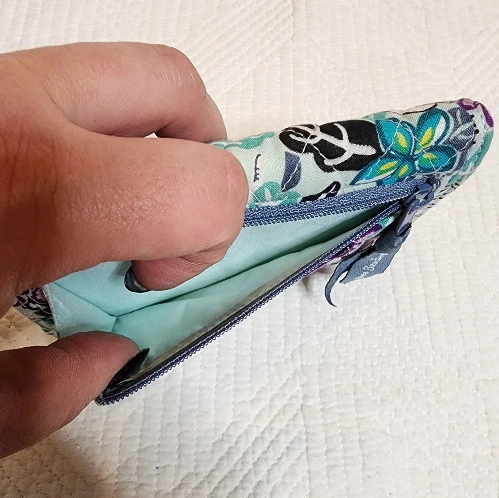 Vera Bradley Penelope's Garden tri-fold‎ wallet. Blue green purple floral.